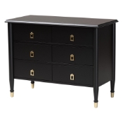 Baxton Studio Tamra Black Wood Chest with Drawers - Bedroom Storage Unit with Metallic Accents, 6-Drawer Modern Transitional Bedroom Storage Solution Baxton Studio restaurant furniture, hotel furniture, commercial furniture, wholesale bedroom furniture, wholesale chest, classic chest